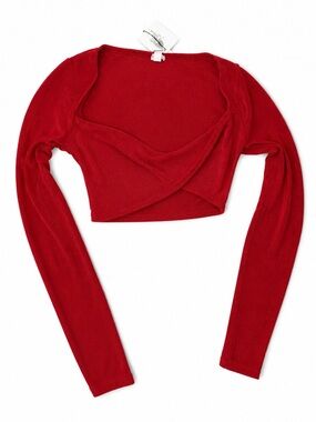 Red Long-Sleeve Cropped Wrap Top - Women